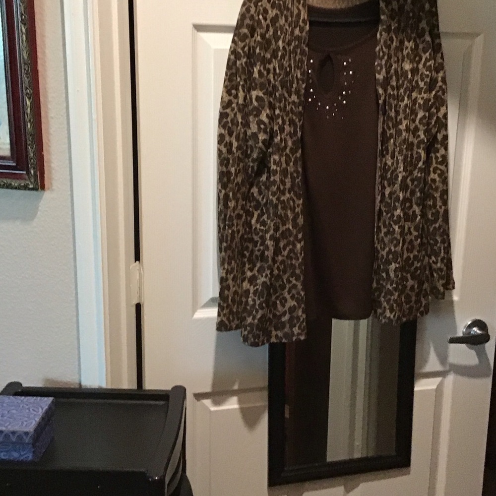 Leopard Print Cardigan with Brown Top
